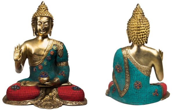 * Bronzen Boeddha 44cm gevuld met (Edel) shungiet en kristal