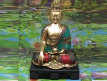 Bronzen Orgon Boeddha 25 cm op shungite plateau