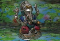 * Bronzen Ganesha 20cm gevuld met (Edel) shungiet en kristal